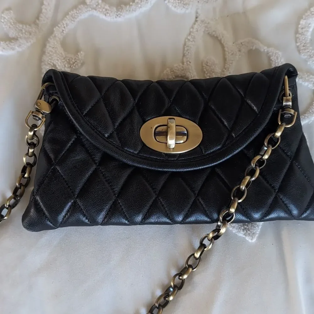 Carla Mancini Black Quilted Leather Demi Bag /Clutch🖤